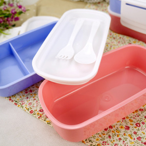 Double Layer Plastic <b>Lunch</b> <b>Box</b> Rectangle Solid Color With Lid For Children Student Use - Product Image 3