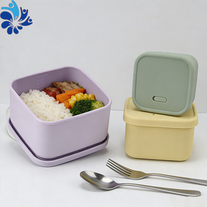 Silicone Food Storage <b>Box</b> Square Airtight Fresh Keeping Containers For Camping Picnic With Flip Top Lid <b>Macaron</b> Colors - Product Image 3