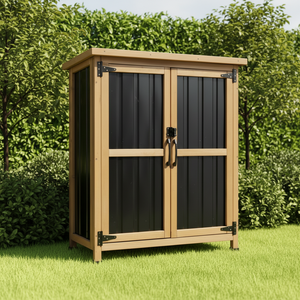 SDGS018 Weatherproof Outdoor Storage Shed <b>Cabinet</b> with <b>Lockable</b> Doors Wood & Metal Construction for Garden Patio - Product Image 1