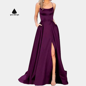 Abito da sera personalizzato <span class=keywords><strong>in</strong></span> tessuto satinato di lusso a colori abito da sera <span class=keywords><strong>Grande</strong></span> Taille con spacco inferiore da donna lungo Maxi abito di seta - Product Image 3