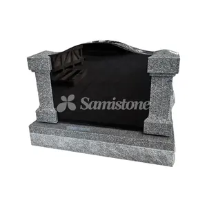 Customized American Style Black And Grey Frame Granite Nesting Headstone New Drawing Design Tombstone And Monuments