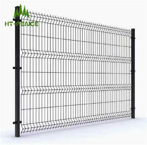 Pagar taman logam HT-FENCE baja galvanis panas 3d PVC V segitiga bengkok kawat las melengkung jala dilapisi hijau