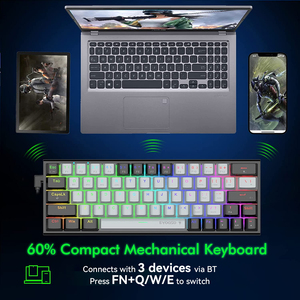 <b>Wireless</b> 60% Mechanical Gaming Keyboard Bt/2.4g Usb Type-c Rgb Backlit 63 Keys Compact Metal Red Switches Programmable - Product Image 6