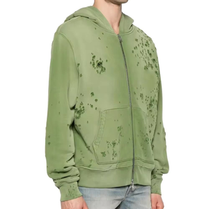 Felpa con cappuccio personalizzata con zip, pesante, vintage, lavata, effetto distressed, stile grunge, all'ingrosso, produttore di <span class=keywords><strong>abbigliamento</strong></span> <span class=keywords><strong>uomo</strong></span> - Product Image 2