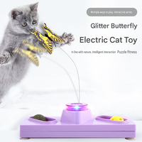 Jouet pour chat électrique automatique écologique en plastique, papillon rotatif lumineux, jeu de poursuite pour chaton, trois en un, clochette à herbe à chat