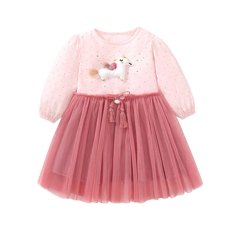 Spring Children's Casual Prom Dresses Kids Long Sleeve Printed Cotton Dresses Baby Girls Dresses