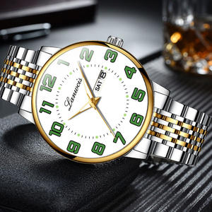 Reloj digital para hombre con esfera grande, reloj de cuarzo, reloj de pulsera sólido con correa de acero, calendario doble, resistente al agua. - Product Image 2