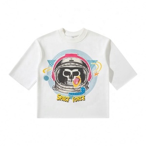 เสื้อยืดโอเวอร์ไซส์ผ้าคอตตอนผ้าคอตตอนพิมพ์ลายเทอร์รี่เสื้อครอปแบบเปิดไหล่มีลายพิมพ์ดิจิตอลสำหรับ100% - Product Image 2