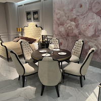 Ensemble de table à manger classique européen antique élégant, style américain sculpté, luxe ivoire blanc or brun pour salle à manger