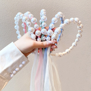 Bandeau avec ruban de perles pour enfants, princesse de corée du sud, <span class=keywords><strong>filet</strong></span>, queue de cheval, nœud papillon, serre-tête pour cheveux - Product Image 2
