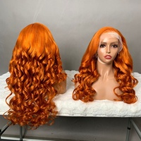 Proveedor de Pelucas de Cabello Humano Rizado y Voluminoso con Frente de Encaje 5x7, Sin Pegamento, Color Naranja, 100% Cabello Virgen