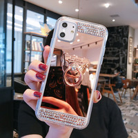 Étui de téléphone de luxe antichoc en TPU et résine effet miroir diamanté avec anneau de maintien pour iPhone 17 16 15 14 13 12 11 Pro Max