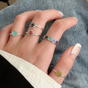 S925 Sterling <b>Silver</b> Smiley Face <b>Ring</b> Cartoon Epoxy Women's Jewelry Gift Trendy Niche <b>Ring</b> - Product Image 1