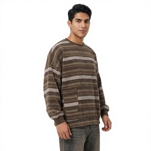 Suéter de Punto a Rayas para Hombre con Bolsillo Delantero, Hombros Caídos, Manga Larga, Ropa de Invierno - Product Image 3
