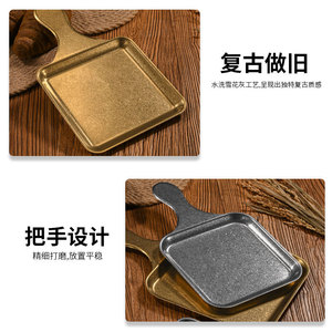 Retro Stainless Steel Square <b>Tray</b> With Handle Multi Purpose Serving Plate For Hotel Coffee <b>Tea</b> Snacks - Product Image 4
