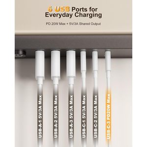 Nuevo Enchufe de Escritorio 2026 con 5 Tomas de Corriente, 3 Puertos USB A y 3 Puertos USB C, Color Beige, con Interruptor de Encendido/Apagado - Product Image 4