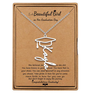 Collar de acero inoxidable para mujer para la temporada de graduación, sombrero hueco con cadena cruzada con letras en inglés, cadena de eslabones budistas, regalo para mujer - Product Image 2