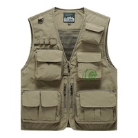 Gilet de pêche en maille respirante pour hommes, multi-poches, randonnée en plein air, camping, photographie, gilet tactique utilitaire, kaki, séchage rapide pour le sport