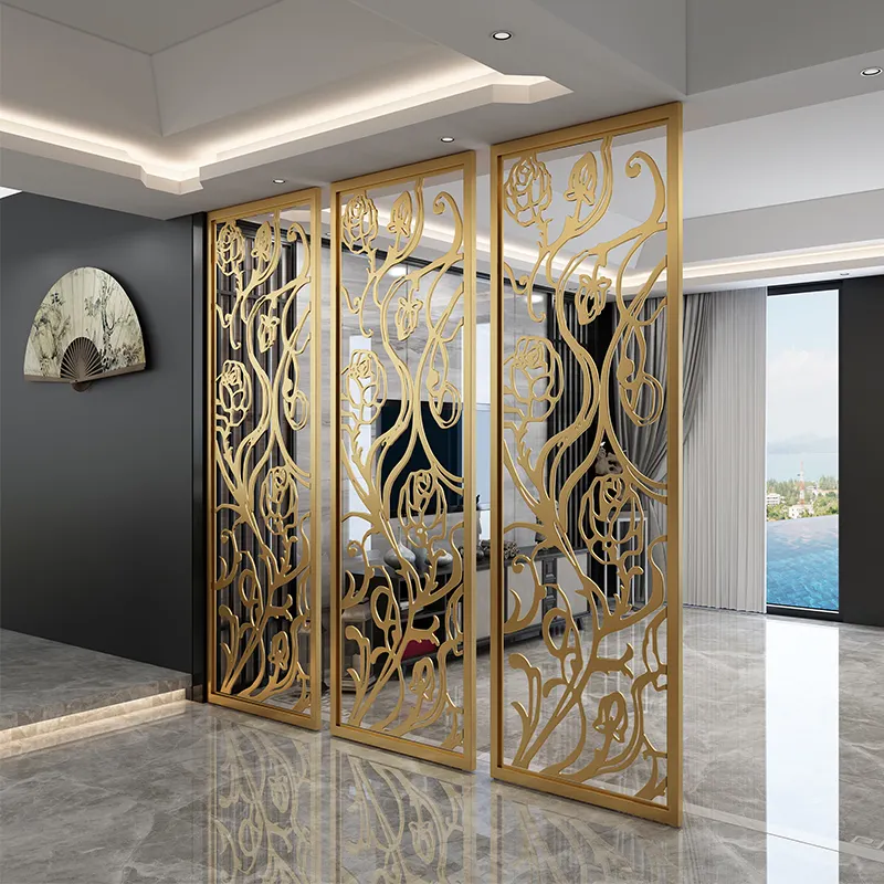 2021 popular simple hotel lobby restaurant gold white black wall divider living room