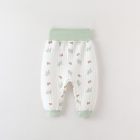 Pantalon Harem Unisexe à Taille Haute en Polyester/Coton Matelassé avec Applique Imprimée Dessin Animé pour Bébé, Boutons Pression, Longueur Intégrale, Décontracté, Automne/Hiver