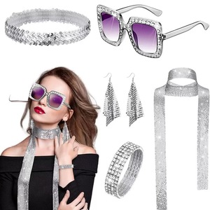 Accessori per Costume Disco Anni '70, Abbigliamento Donna, Gioielli, Orecchini, Sciarpa con Paillettes, Occhiali da Sole, Bracciale con Diamanti, Cosplay Halloween, TV e Cinema - Product Image 2