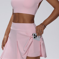 Ensemble de jupe de tennis 2 pièces pour femmes, haut court à manches courtes rose, jupe mini plissée taille haute, tenue de sport pour le golf et le yoga