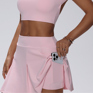 Ensemble de jupe de <span class=keywords><strong>tennis</strong></span> 2 pièces pour femmes, haut court à manches courtes rose, jupe mini plissée taille haute, <span class=keywords><strong>tenue</strong></span> de sport pour le golf et le yoga - Product Image 4