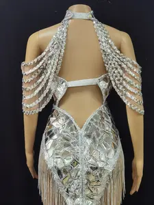 Argent paillettes Bling strass <span class=keywords><strong>justaucorps</strong></span> Sexy <span class=keywords><strong>danse</strong></span> body Costume anniversaire chanteur scène porter Performance salle de bal porter - Product Image 5