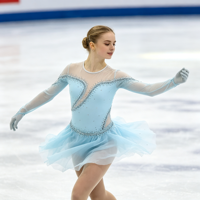 Robe de patinage artistique bleu ciel pour enfants et adultes, robe en tulle à manches longues avec strass pour compétition et spectacle de patinage sur glace