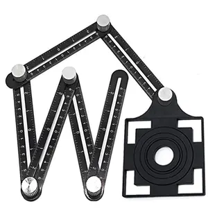 Venta al por mayor regla plegable negro-Regla de posicionamiento plegable multifuncional, accesorio de aluminio negro, 6 lados, 3 agujeros, para carpintería