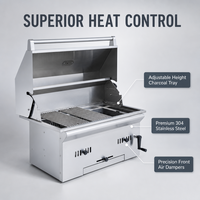 Barbecue au charbon de bois encastrable de luxe moderne haut de gamme pour extérieur, hauteur réglable, aérations réglables, en acier inoxydable