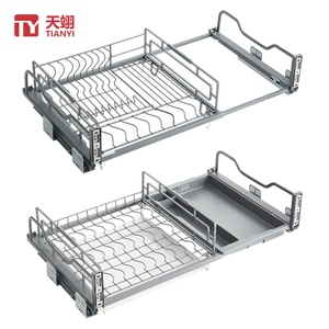 Cesta organizadora extraíble de acero inoxidable plateado trapezoidal de alta calidad, ajustable, a prueba de óxido, para platos, superventas - Product Image 1