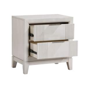 DB Modern Bedroom Furniture Antique <b>White</b> Finish 1pc <b>Nightstand</b> 2x MDF Drawers Reeded Fronts Bedside Cabinet for Apartment Use - Product Image 3