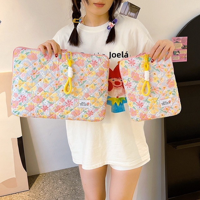 New Women's Cotton Laptop Sleeve 11-inch/13-inch/15-inch Floral-Print  Organizer Wear-Resistant Capacity Expansion