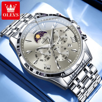 OLEVS 3653 Montre de sport tendance pour homme en acier inoxydable étanche lumineuse Phase de lune Logo personnalisé Montre à quartz Calendrier OEM Alliage