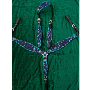 Ensemble de bride et de collier de poitrine en cuir western fait main, décoré de perles authentiques, offrant un confort supérieur - Product Image 1