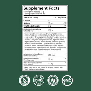 Özel Marka 16 Mantar Karışımı Tozu 180g, Odaklanma ve Enerji Desteği için Aşvaganda ve Rhodiola ile - Product Image 4