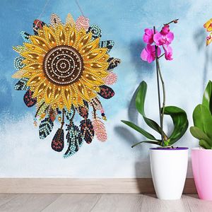 5D acrylique <span class=keywords><strong>attrape</strong></span>-rêves moderne tournesol diamant peinture pour porte et tenture murale bricolage pendentif décoratif - Product Image 4