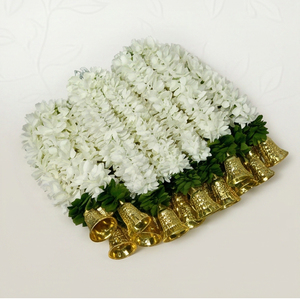 Artificial <b>White</b> Flower Garland Decorative <b>Hanging</b> Floral Mala with Golden Bells for Wedding Festival Temple Decoration - Product Image 2