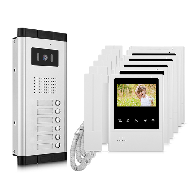 6 Buttons 4.3 Inch Indoor Monitor Video Door Phone System with Hand-free and Hand-held Intercom Ring Doorbell Camera