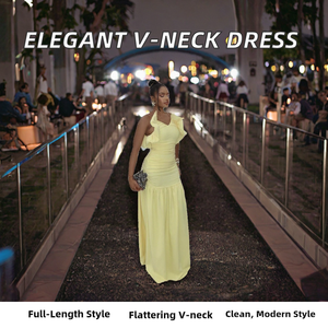 Robe longue élégante en mousseline à une épaule avec volants, taille naturelle, silhouette fourreau, idéale pour les soirées estivales - Product Image 2