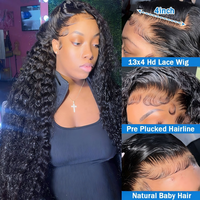 Perruques frontales Deep Wave 30 pouces, Densité 250%, Bouclées, Ondulées effet mouillé, Pré-épilées, Brun clair, HD, Sans mélange synthétique, Sans nœuds, Sans perte de cheveux