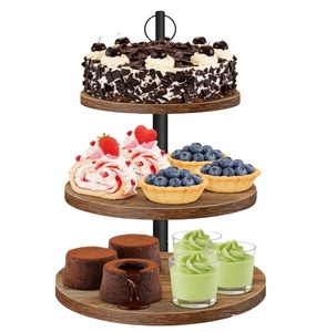 Kek Standı, 3 Katlı 2 Katlı Kek Standı, Ahşap Katlı Servis Tepsisi Kek Kulesi Standı Çiftlik Evi Tarzı Pasta Standı - Product Image 1
