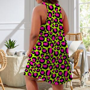 Women's Neon Leopard Print Sleeveless Sleeve Sports <strong>dress</strong> <strong>Dress</strong> - <strong>Y2K</strong> Style Hot <strong>Pink</strong> Lime Green Animal Print Top Summer Fashion - Product Image 3