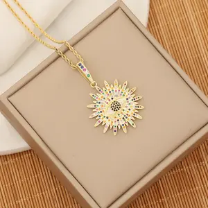 Fashion Natural Stone Necklace Personalized Palm Pendant Sunflower Stainless Steel Collar for women wholesale N81181