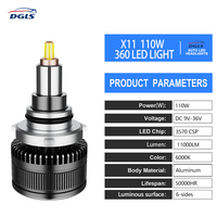 DGLS X11 Vente chaude 110w 11000lm Éclairage à 360 degrés Phares LED H11 pour voitures H1 H7 H8 H9 H11 9005 9006 Ampoules de phare LED 360
