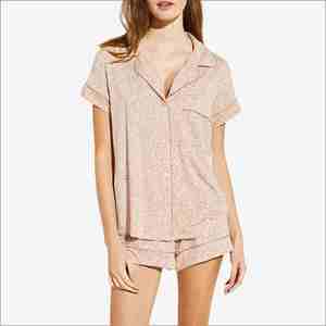 Cozy Women's <b>Pajamas</b> Set Knitted Cotton & Bamboo Breathable Soft Summer Sleepwear Customizable Lounge Wear - Product Image 4