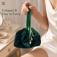 Pochette cosmétique en velours à cordon de serrage, organiseur de maquillage plat, cadeau de luxe GWP, vente en gros, broderie, logo personnalisé OEM