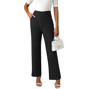 P4526 <span class=keywords><strong>pantaloni</strong></span> da Yoga a vita alta da donna Premium solidi <span class=keywords><strong>con</strong></span> <span class=keywords><strong>tasche</strong></span> <span class=keywords><strong>laterali</strong></span> a gamba dritta chiusura in vita elastica ODM estate Design piatto anteriore - Product Image 3