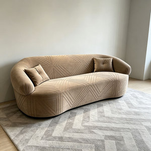 Sofá de tela minimalista F084 con forma ondulada, textura geométrica en relieve, sofá de salón para interiores, mueble de sofá para el hogar. - Product Image 3